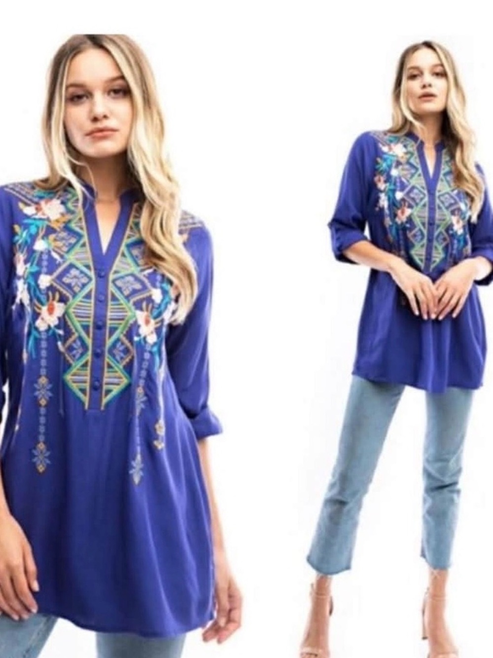 Boho Luna Moon Embroidered Tunic M